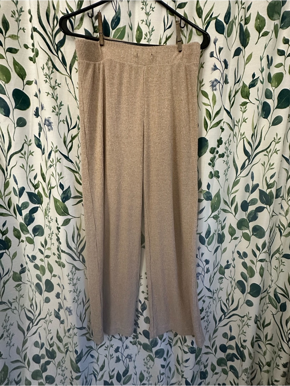 Beige Ribbed Knit Wide-Leg Pants Small Banana Republic
